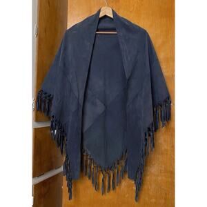 Vintage Y2K Italian Leather Fringe Shawl Tassels Patchwork Knotted OS